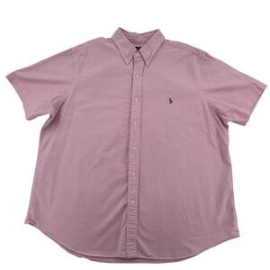 Ralph Lauren Mens Pink Short Sleeve Button Down Shirt Polo Pony Logo Size XXL